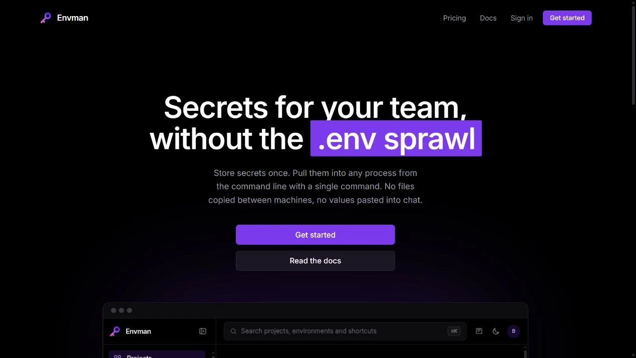Env Man secrets management homepage