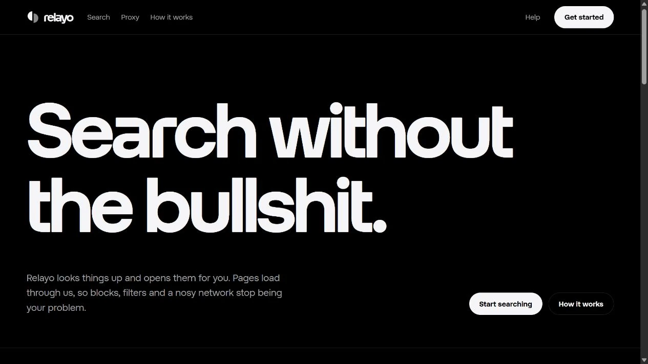 Relayo search and web proxy homepage