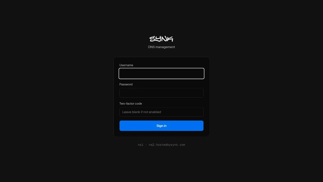 SYNK DNS public sign-in page. The application is private.